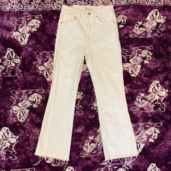Zara raw hem ankle cropped straight leg white jeans, high waisted - Picture 1 of 7